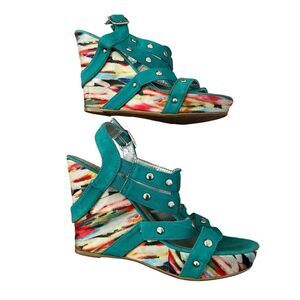 BKE Sole Studded 5 inch High Heel Wedge Shoes Beach Coastal